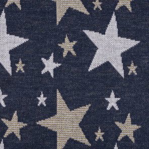 Navy Jacquard Knitted  Fabric With Silver And Gold Stars