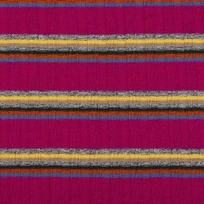 Blue-Yelow-Grey Melange Stripes On Pink Rib  Knitted Fabric