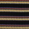 Yellow-Red-Blue-Grey Melange Stripes On Black Rib Knitted Fabric