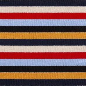 Black-Red-Blue-Beige-Ecru Striped Knitted Fabric With Lurex